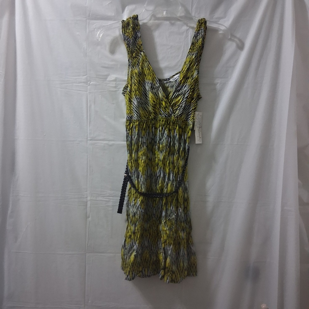 Speckless JCPenney Yellow Black Sleeveless Dress Women's Medium With‎ Belt NWT - Picture 2 of 10